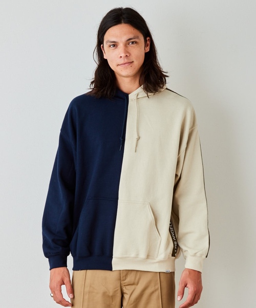 EVENFLOW（イーブンフロー）の「evenflow イーブンフロウ / PANEL LA-CA LINE HOODIE  パネル切り替え プルオーバーパーカー EFS-910（パーカー・メンズ・ネイビー/ベージュ/ブラック/アッシュグレー・SMALL/MEDIUM/LARGE/X-LARGE）」の8枚目の写真