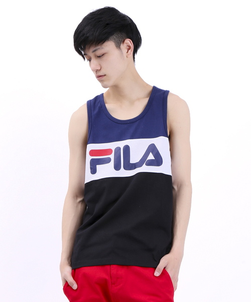FILA(フィラ)の「∴WEGO/FILAバイカラータンクトップ(タンクトップ・メンズ・ネイビー/レッド・MEDIUM/LARGE)」の1枚目の写真