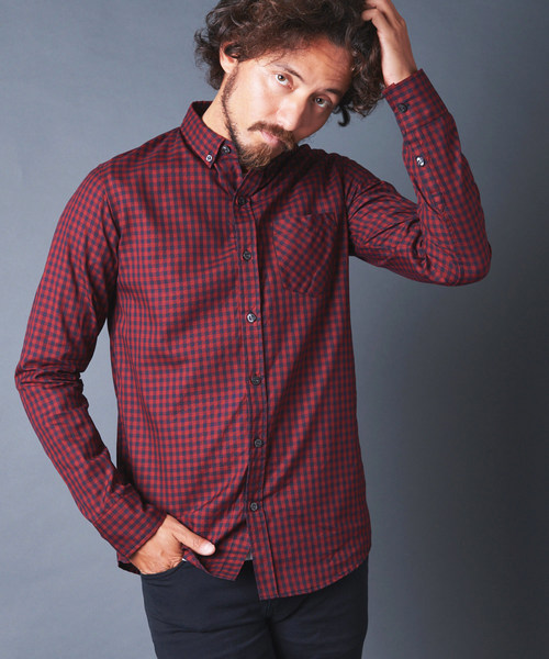 Magine(マージン)の「OXFORD GINGHAM CHK B.D SHIRTS L/S オックスフォードギンガムチェックボタンダウンシャツ(シャツ/ブラウス・メンズ・ホワイト/レッド/ブルー・44/46/48)」の3枚目の写真