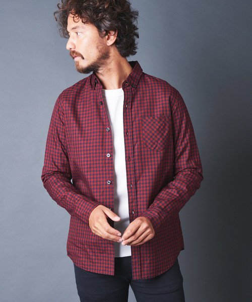 Magine(マージン)の「OXFORD GINGHAM CHK B.D SHIRTS L/S オックスフォードギンガムチェックボタンダウンシャツ(シャツ/ブラウス・メンズ・ホワイト/レッド/ブルー・44/46/48)」の4枚目の写真