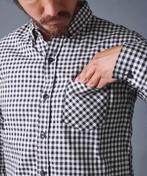 Magine(マージン)の「OXFORD GINGHAM CHK B.D SHIRTS L/S オックスフォードギンガムチェックボタンダウンシャツ(シャツ/ブラウス・メンズ・ホワイト/レッド/ブルー・44/46/48)」の6枚目の写真