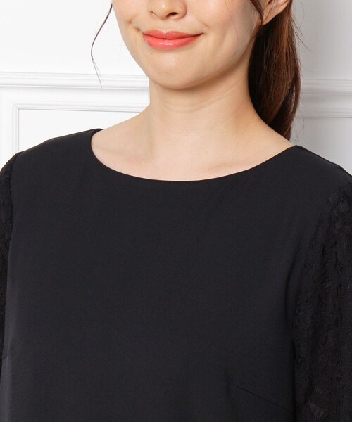 SHOO・LA・RUE（シューラルー）の「【S-LL/洗濯機可】袖レースダブルクロスサックワンピース（ワンピース・レディース・ブラック・01/02/03/04）」の6枚目の写真