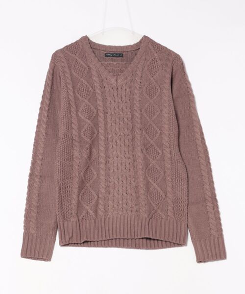 VIBGYOR(ヴィブジョー)の「VIBGYOR Select/ケーブル編Vネックニット(BL)(ニット/セーター・メンズ・ブラック/ネイビー/ブラウン/アイボリー/ホワイト系その他/グレー系その他/ベージュ系その他/ブルー系その他/パープル系その他/キャメル/ワイン/ブラック系その他2・MEDIUM/LARGE/X-LARGE)」の7枚目の写真