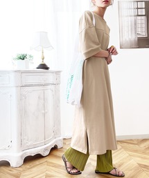 Java | ヘビーウェイト ロング丈無地コットンビッグフレアワンピース（半袖）(ワンピース)