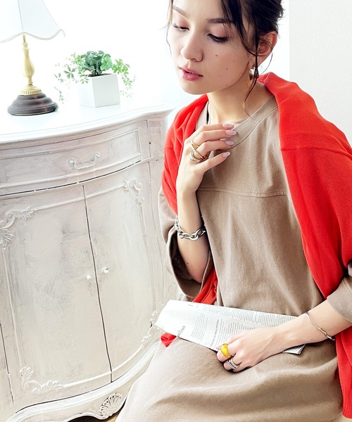 【新品未使用】高級インド綿✨Tantra ロングワンピース　L アイボリー slattgir ワンピース 高身長 麻調スキッパーデザインロング