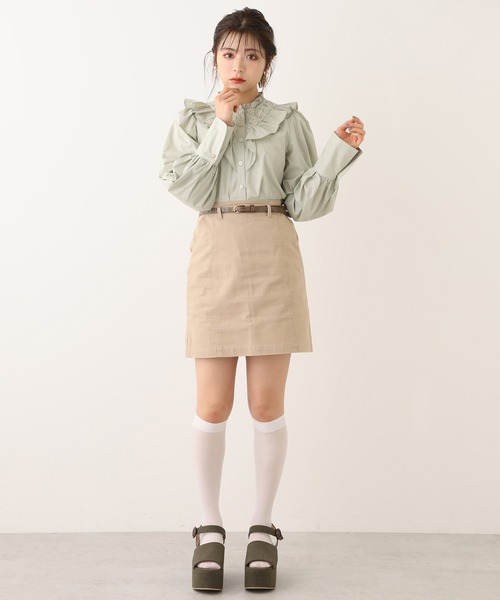 one after another NICE CLAUP(ワンアフターアナザーナイスクラップ)の「ベルト付き台形スカート(スカート・レディース・ベージュ系その他/カーキ/ピンク系その他/ベージュ・FREE)」の10枚目の写真