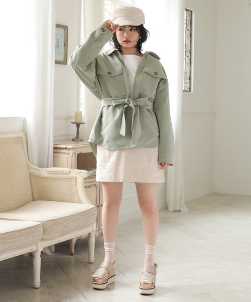 one after another NICE CLAUP(ワンアフターアナザーナイスクラップ)の「ベルト付き台形スカート(スカート・レディース・ベージュ系その他/カーキ/ピンク系その他/ベージュ・FREE)」の17枚目の写真