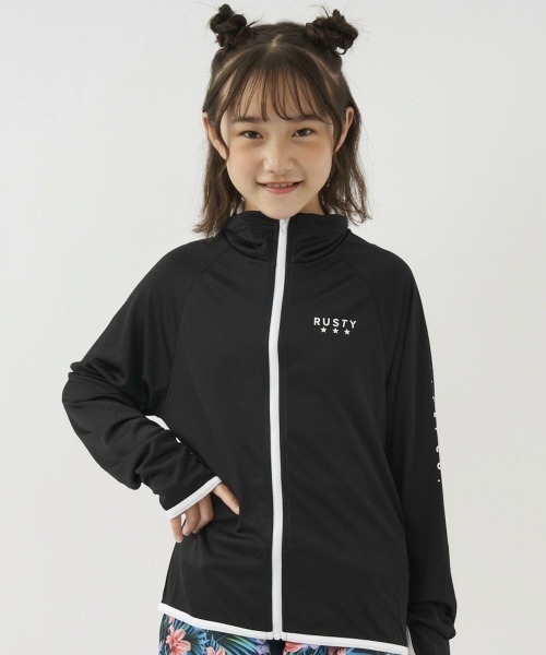RUSTY(ラスティ)の「RUSTY/ラスティー キッズUVケアフロントジップラッシュガード UPF50+/接触冷感 969470(ラッシュガード・キッズ・ホワイト/ブラック/ピンク/イエロー/ミント・110cm/100cm/130cm/120cm/140cm/150cm)」の1枚目の写真