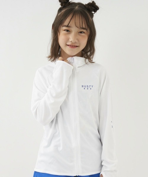 RUSTY(ラスティ)の「RUSTY/ラスティー キッズUVケアフロントジップラッシュガード UPF50+/接触冷感 969470(ラッシュガード・キッズ・ホワイト/ブラック/ピンク/イエロー/ミント・110cm/100cm/130cm/120cm/140cm/150cm)」の12枚目の写真