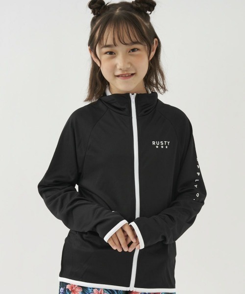 RUSTY(ラスティ)の「RUSTY/ラスティー キッズUVケアフロントジップラッシュガード UPF50+/接触冷感 969470(ラッシュガード・キッズ・ホワイト/ブラック/ピンク/イエロー/ミント・110cm/100cm/130cm/120cm/140cm/150cm)」の15枚目の写真