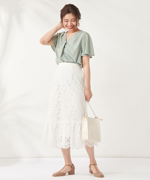 natural couture(ナチュラルクチュール)の「裾切替スカラップレーススカート(スカート・レディース・ブラック/サックスブルー/アイボリー/ピンクベージュ・FREE)」の7枚目の写真