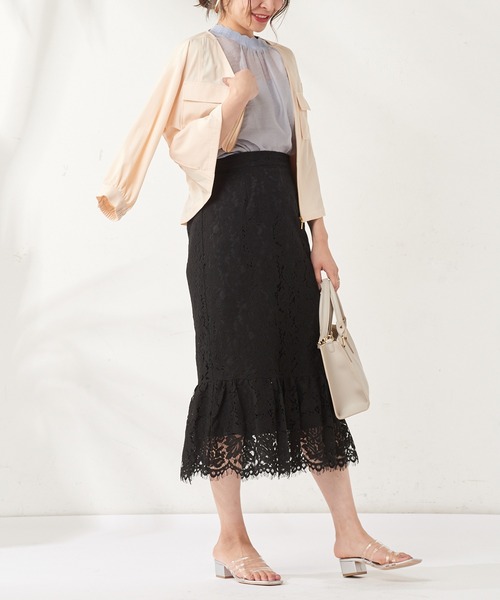 natural couture(ナチュラルクチュール)の「裾切替スカラップレーススカート(スカート・レディース・ブラック/サックスブルー/アイボリー/ピンクベージュ・FREE)」の8枚目の写真