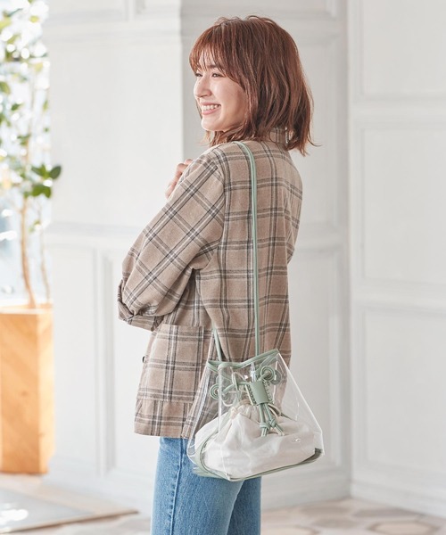 KOBE LETTUCE(コウベレタス)の「巾着セットクリアコンビバッグ(ハンドバッグ・レディース・ブラック/ミント/キャメル/ブラウン・FREE)」の11枚目の写真