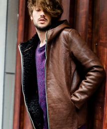 【NO ID.】Lamb Vegetable Fake Mouton Reversible Hooded Blouson / ラム ベジタブル フェイク ムートン リバーシブル フーデッド ブルゾン