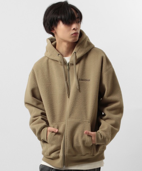 CONVERSE（コンバース）の「【CONVERSE/コンバース】オールスター オーバーサイズ  シープボア 刺繍 ロゴ ジップパーカー/フーディー（パーカー・メンズ・ブラック/ベージュ・M/XL/L）」の5枚目の写真