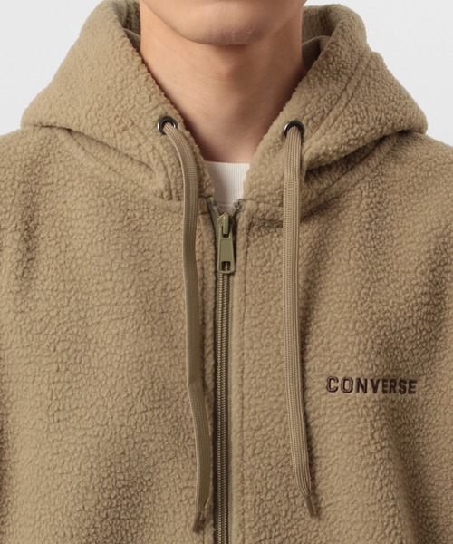 CONVERSE（コンバース）の「【CONVERSE/コンバース】オールスター オーバーサイズ  シープボア 刺繍 ロゴ ジップパーカー/フーディー（パーカー・メンズ・ブラック/ベージュ・M/XL/L）」の8枚目の写真