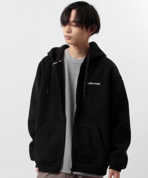 CONVERSE（コンバース）の「【CONVERSE/コンバース】オールスター オーバーサイズ  シープボア 刺繍 ロゴ ジップパーカー/フーディー（パーカー・メンズ・ブラック/ベージュ・M/XL/L）」の19枚目の写真