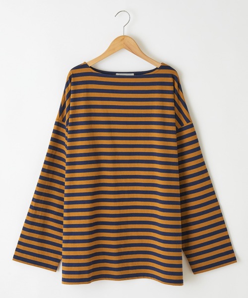 Chaco closet(チャコ クローゼット)の「オーバーサイズドロップショルダーボーダーロンT(Tシャツ/カットソー・レディース・ベージュ/ブラック/ネイビー/オレンジ/ブルー/ピンク/ブラウン/グリーン/レッド/イエロー/グリーン系1/パープル/ホワイト×レッド/ブラック×グレー/オフホワイト/パープル系・FREE)」の17枚目の写真