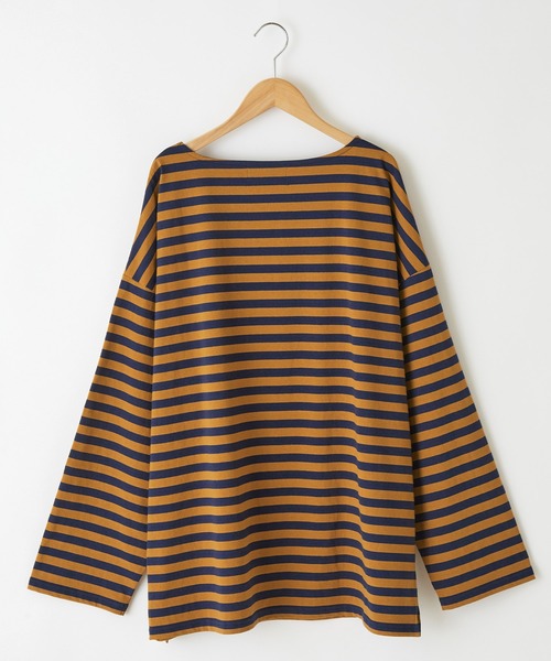 Chaco closet(チャコ クローゼット)の「オーバーサイズドロップショルダーボーダーロンT(Tシャツ/カットソー・レディース・ベージュ/ブラック/ネイビー/オレンジ/ブルー/ピンク/ブラウン/グリーン/レッド/イエロー/グリーン系1/パープル/ホワイト×レッド/ブラック×グレー/オフホワイト/パープル系・FREE)」の18枚目の写真