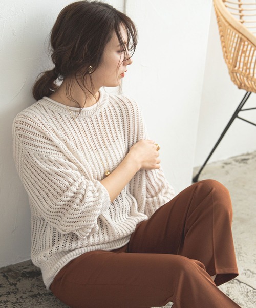 rectangle（レクタングル）の「透かし編みプルオーバー（ニット/セーター・レディース・モカ/イエロー/ベージュ/ブラック・FREE）」の4枚目の写真