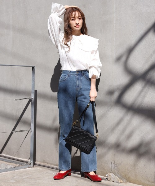 one after another NICE CLAUP(ワンアフターアナザーナイスクラップ)の「極みフレアデニムパンツ(デニムパンツ・レディース・ネイビー/ブルー・SMALL/MEDIUM/SS)」の14枚目の写真