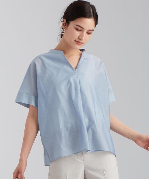 green label relaxing(グリーンレーベルリラクシング)の「FFC カールマイヤー コクーン スキッパー ブラウス <フリーサイズ>(シャツ/ブラウス・レディース・ベージュ/ライム/ダークグレー/ロイヤルブルー・FREE)」の4枚目の写真