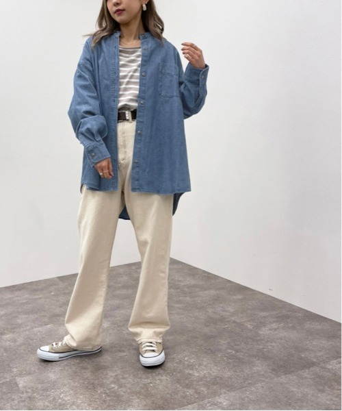 apres jour mignon(アプレジュールミニョン)の「デニムバンドカラーBIGシャツ【ZOZOTOWN限定アイテム】(シャツ/ブラウス・レディース・オフホワイト/ブルー/ブラック・フリー/X-LARGE)」の8枚目の写真