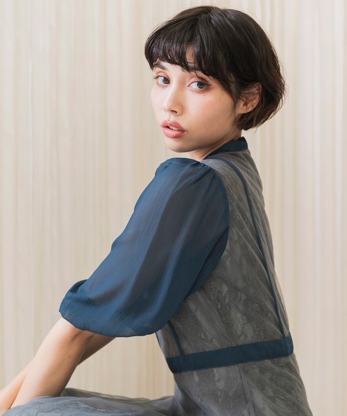 美脚効果ハイウエストチュールレース切り替えドレス結婚式