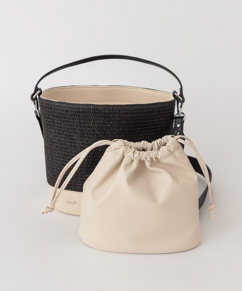 Chico（チコ）の「巾着付きペーパーバケツバック（かごバッグ・レディース・ブラック/アイボリー・FREE）」の18枚目の写真