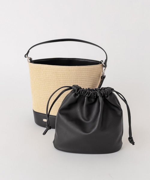 Chico（チコ）の「巾着付きペーパーバケツバック（かごバッグ・レディース・ブラック/アイボリー・FREE）」の13枚目の写真