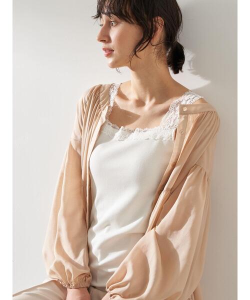 earth music&ecology（アースミュージックアンドエコロジー）の「レース付きリブタンクトップ ＊（タンクトップ・レディース・サックスブルー/ライトピンク/ライトベージュ/アイボリー・S/M）」の6枚目の写真