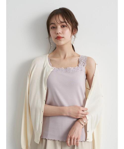 earth music&ecology（アースミュージックアンドエコロジー）の「レース付きリブタンクトップ ＊（タンクトップ・レディース・サックスブルー/ライトピンク/ライトベージュ/アイボリー・S/M）」の16枚目の写真