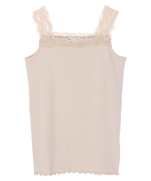 earth music&ecology（アースミュージックアンドエコロジー）の「レース付きリブタンクトップ ＊（タンクトップ・レディース・サックスブルー/ライトピンク/ライトベージュ/アイボリー・S/M）」の8枚目の写真