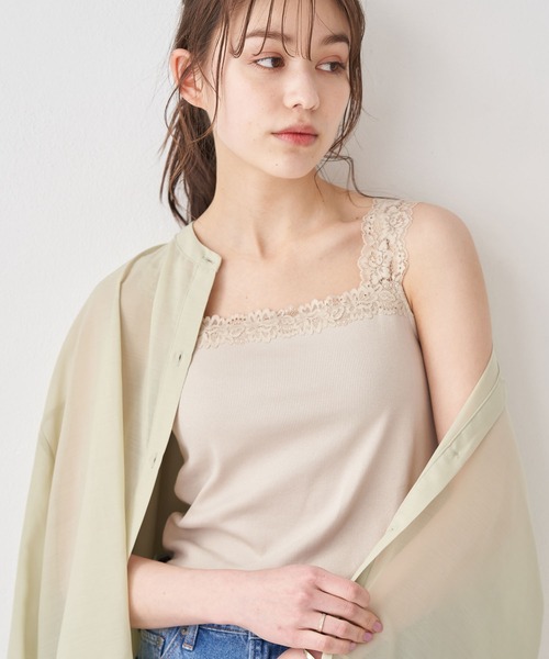 earth music&ecology（アースミュージックアンドエコロジー）の「レース付きリブタンクトップ ＊（タンクトップ・レディース・サックスブルー/ライトピンク/ライトベージュ/アイボリー・S/M）」の3枚目の写真