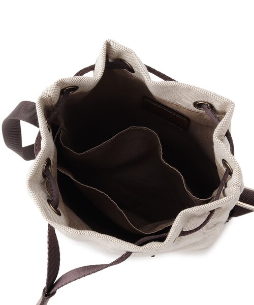 TAKEO KIKUCHI（タケオキクチ）の「◆シャンブレーキャンバス レザーコンビ 巾着 ショルダーバッグ（ショルダーバッグ・メンズ・ブラック系4/ブラウン系5・00）」の6枚目の写真
