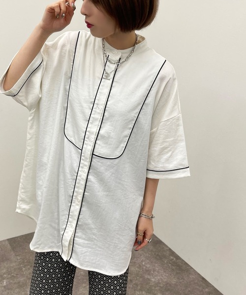 apres jour mignon(アプレジュールミニョン)の「パイピングヨークバンドシャツ【ZOZOTOWN限定アイテム】(シャツ/ブラウス・レディース・ブラック/オレンジ/オフホワイト/その他・X-LARGE/フリー)」の2枚目の写真
