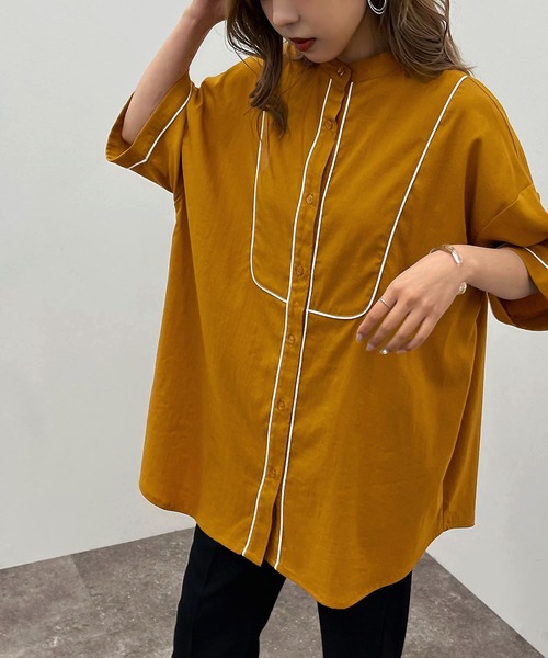 apres jour mignon(アプレジュールミニョン)の「パイピングヨークバンドシャツ【ZOZOTOWN限定アイテム】(シャツ/ブラウス・レディース・ブラック/オレンジ/オフホワイト/その他・X-LARGE/フリー)」の1枚目の写真