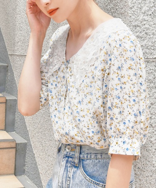 one after another NICE CLAUP(ワンアフターアナザーナイスクラップ)の「【ZOZOTOWN限定】フラワーレース衿ブラウス(シャツ/ブラウス・レディース・オフホワイト/ホワイト系その他/ブラック・FREE)」の3枚目の写真