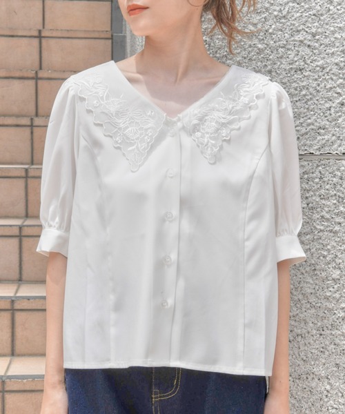 one after another NICE CLAUP(ワンアフターアナザーナイスクラップ)の「【ZOZOTOWN限定】フラワーレース衿ブラウス(シャツ/ブラウス・レディース・オフホワイト/ホワイト系その他/ブラック・FREE)」の10枚目の写真