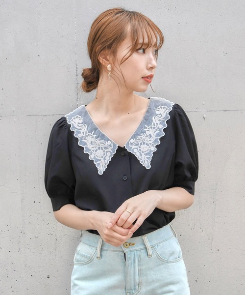 one after another NICE CLAUP(ワンアフターアナザーナイスクラップ)の「【ZOZOTOWN限定】フラワーレース衿ブラウス(シャツ/ブラウス・レディース・オフホワイト/ホワイト系その他/ブラック・FREE)」の14枚目の写真