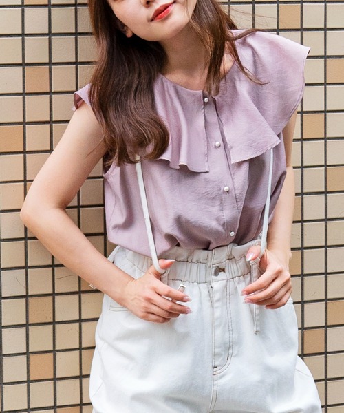 DuKKah（デュカ）の「Dukkah/【低身長向け】2wayビッグカラーノースリーブブラウス（シャツ/ブラウス・レディース・ホワイト/ピンク・X-SMALL）」の2枚目の写真