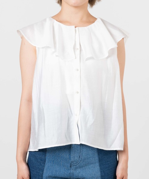 DuKKah（デュカ）の「Dukkah/【低身長向け】2wayビッグカラーノースリーブブラウス（シャツ/ブラウス・レディース・ホワイト/ピンク・X-SMALL）」の10枚目の写真