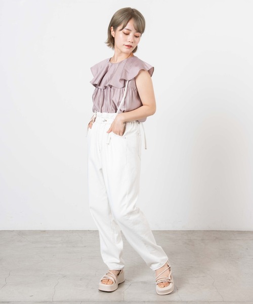 DuKKah（デュカ）の「Dukkah/【低身長向け】2wayビッグカラーノースリーブブラウス（シャツ/ブラウス・レディース・ホワイト/ピンク・X-SMALL）」の9枚目の写真