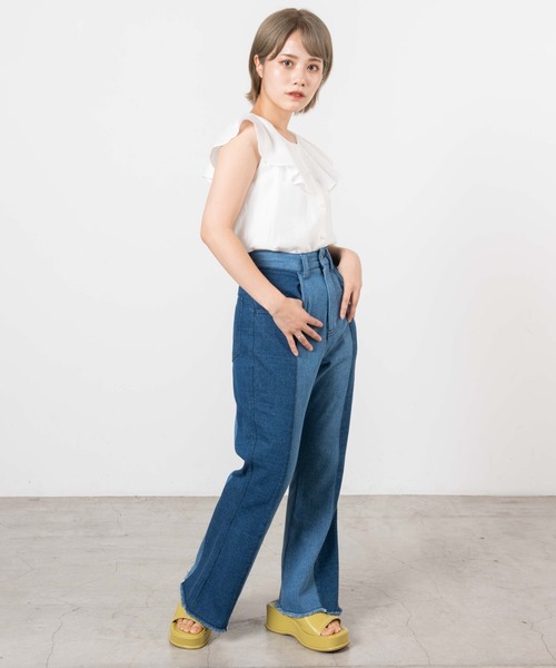 DuKKah（デュカ）の「Dukkah/【低身長向け】2wayビッグカラーノースリーブブラウス（シャツ/ブラウス・レディース・ホワイト/ピンク・X-SMALL）」の6枚目の写真