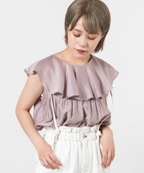 DuKKah（デュカ）の「Dukkah/【低身長向け】2wayビッグカラーノースリーブブラウス（シャツ/ブラウス・レディース・ホワイト/ピンク・X-SMALL）」の3枚目の写真