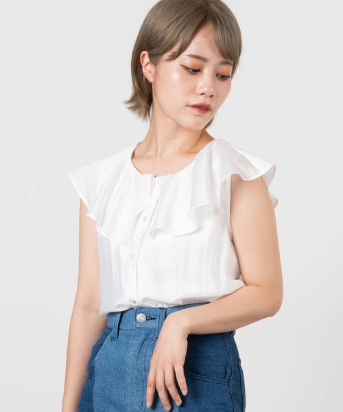 DuKKah（デュカ）の「Dukkah/【低身長向け】2wayビッグカラーノースリーブブラウス（シャツ/ブラウス・レディース・ホワイト/ピンク・X-SMALL）」の4枚目の写真