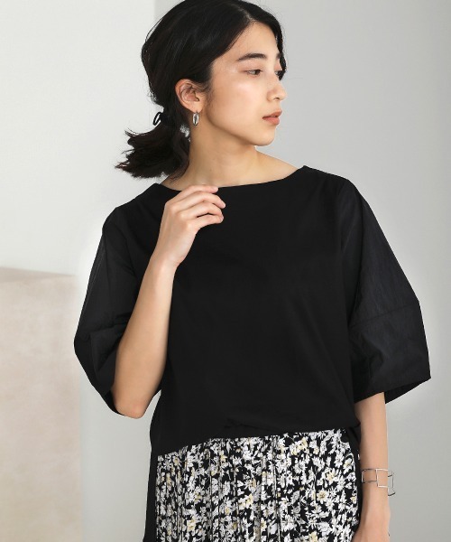 Bou Jeloud(ブージュルード)の「【綿100%】綿シルケット◆袖コンシャスTOPS(Tシャツ/カットソー・レディース・ブラック/ベージュ/オフホワイト/グリーン・FREE)」の3枚目の写真