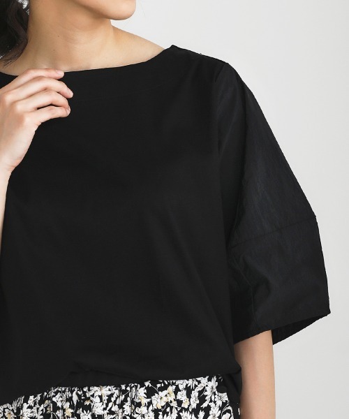 Bou Jeloud(ブージュルード)の「【綿100%】綿シルケット◆袖コンシャスTOPS(Tシャツ/カットソー・レディース・ブラック/ベージュ/オフホワイト/グリーン・FREE)」の6枚目の写真