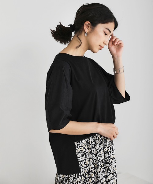 Bou Jeloud(ブージュルード)の「【綿100%】綿シルケット◆袖コンシャスTOPS(Tシャツ/カットソー・レディース・ブラック/ベージュ/オフホワイト/グリーン・FREE)」の7枚目の写真