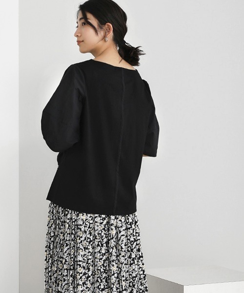 Bou Jeloud(ブージュルード)の「【綿100%】綿シルケット◆袖コンシャスTOPS(Tシャツ/カットソー・レディース・ブラック/ベージュ/オフホワイト/グリーン・FREE)」の8枚目の写真